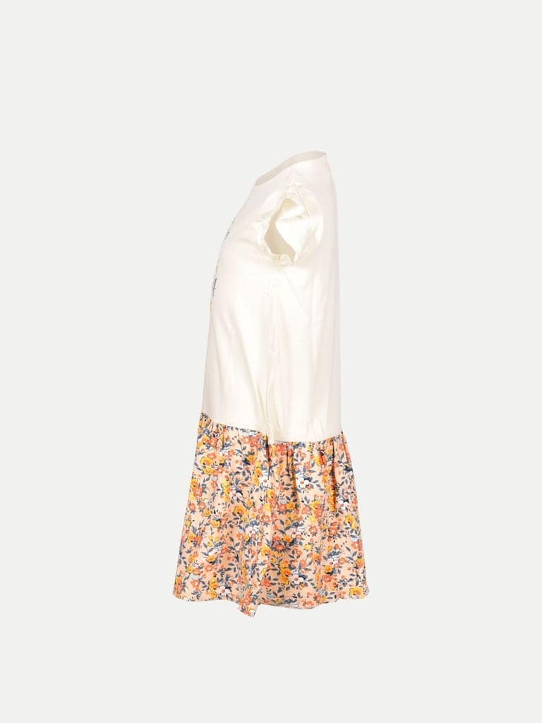 Teen Girls Cream Printed Floral Dress view 3