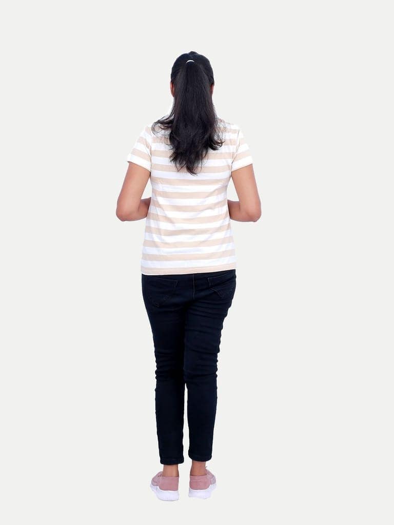 Women White / Beige Striped T-shirt view 4