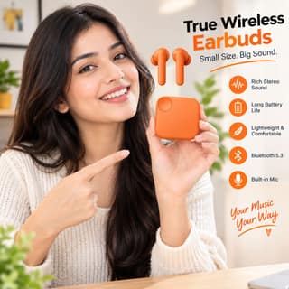 Wireless Bluetooth Earbuds with Charging Case, True Wireless Stereo (TWS) Earphones, In-Ear Design, Built-in Microphone, Compact & Lightweight – Orange