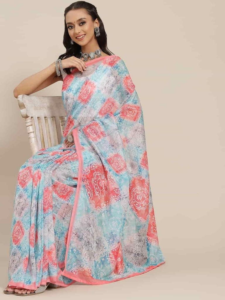 Women's Colorblock Digital Printed Chiffon Saree With Unstiched Blouse Piece view 2