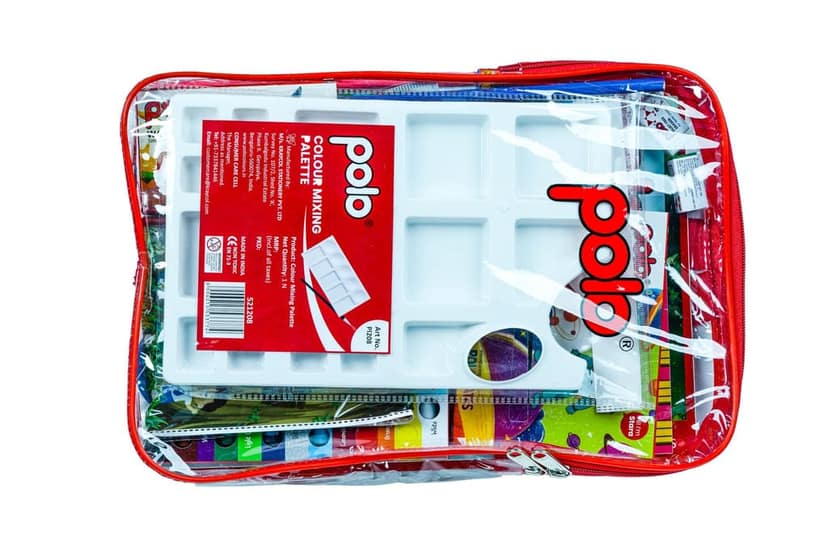 polo Jumbo Art Kit for Kids Complete Set with Watercolor Palette, Wax Crayons (12+1 Shades), Oil Pastels, Brushes, Ruler, Pencil, Eraser & Sharpener Ideal Painting & Drawing Supplies for Kids view 2