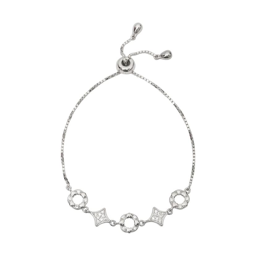 925 Sterling Silver Adjustable Bracelet with Cubic Zirconia Geometric Charms | Elegant Slider Bracelet for Women I Weight - 6 g