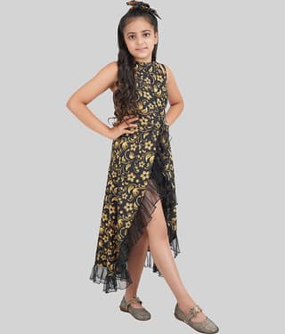 Being Naughty Polyester Asymmetric Dress For Girls ( Pack of 1 , Black )