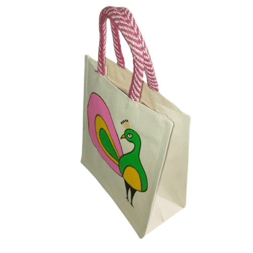 Hand-painted Peacock Jute Bag view 2