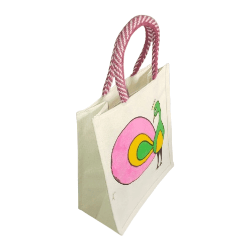 Hand-painted Peacock Jute Bag view 3