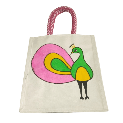 Hand-painted Peacock Jute Bag view 4