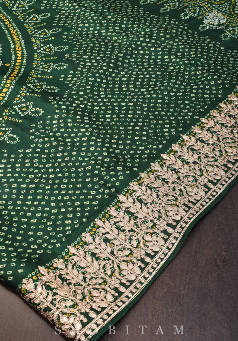 Vidya Balan Bottle Green Gajji Silk Saree with Bandhni Digital Print and Gotta patti borders view 6