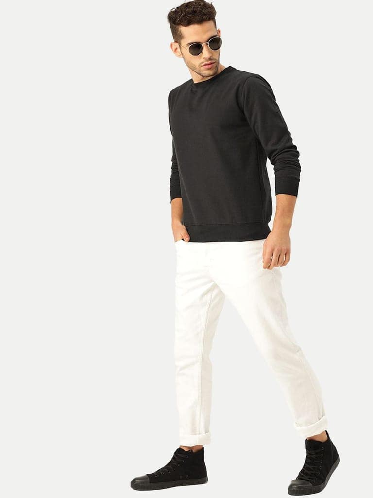 Men Solid Black Regular Fit Pullover Sweatshirt view 3
