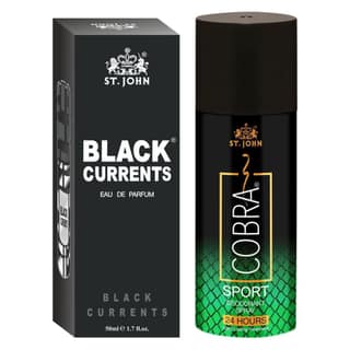 ST-JOHN Cobra Deodrant Sports 150 ml & Cobra Black Current 50ml Perfume Combo Gift Pack Perfume Body Spray - For Men & Women (200 ml, Pack of 2)