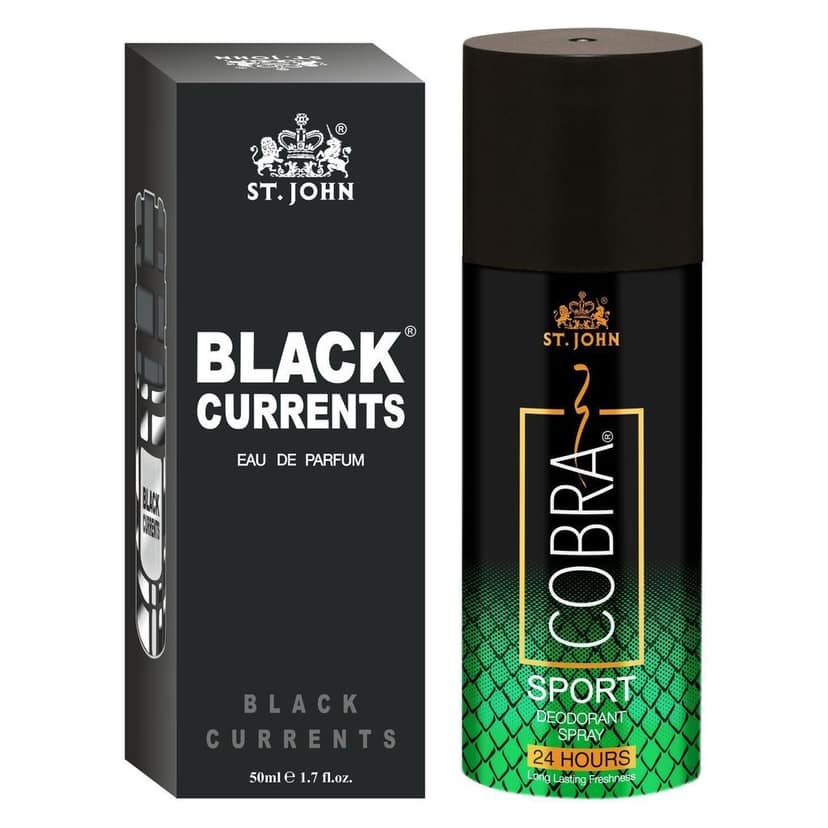 ST-JOHN Cobra Deodrant Sports 150 ml & Cobra Black Current 50ml Perfume Combo Gift Pack Perfume Body Spray - For Men & Women (200 ml, Pack of 2)