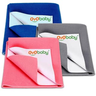OYO BABY Anti-Piling Fleece Extra Absorbent Instant Dry Sheet for Baby - Large Pack of 3 (100x140 cm) | Waterproof Baby Dry Sheet | Quick-Dry Reusable Bed Pad (Royal Blue, Grey & Salmon Rose) OYO BABY Anti-Piling Fleece Extra Absorbent Instant Dry Sheet