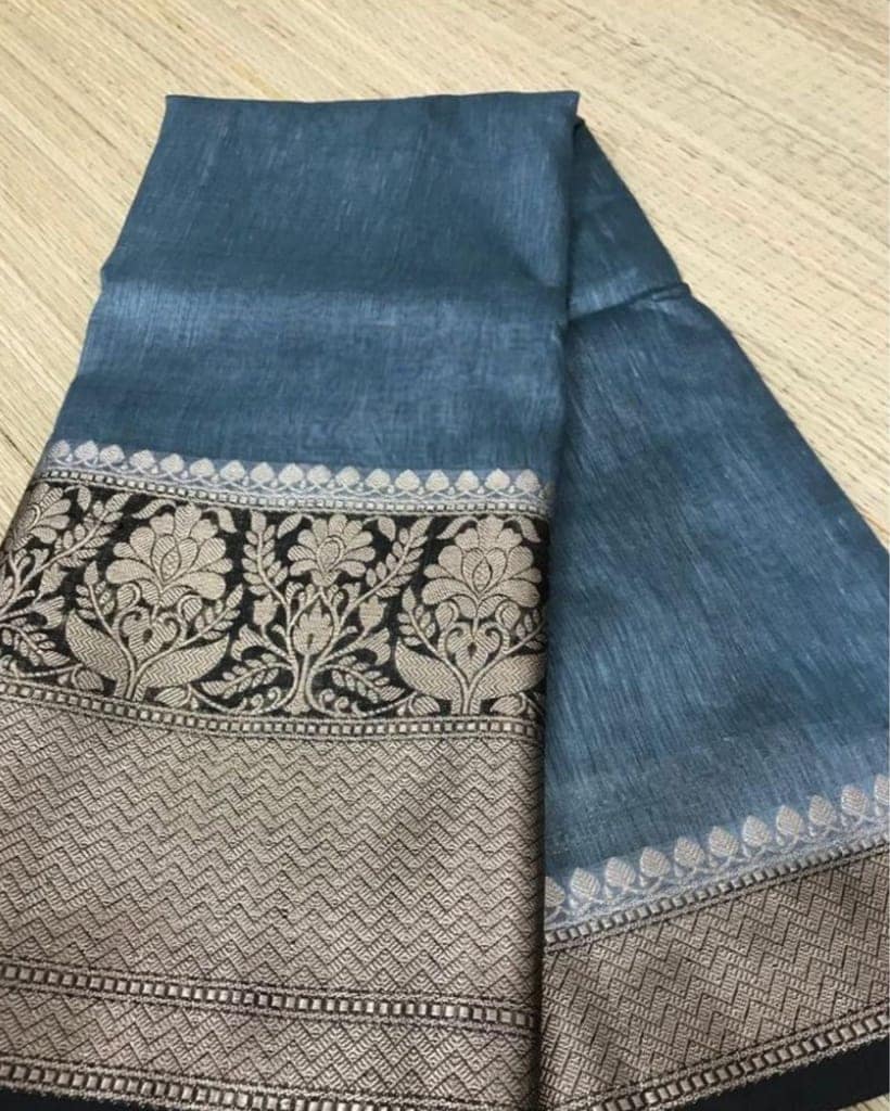 Silk Linen Banrasi Brocade Weaving Handloom Saree with Blouse-3013
