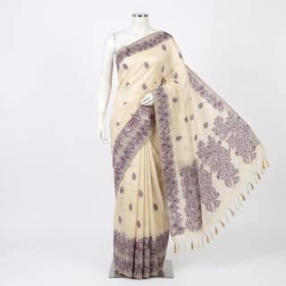 Sambalpuri Floral Print Purple Odisha Tussar Cotton Saree