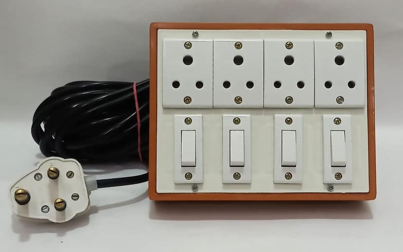 6A 4 Sockets (3 Pin Socket) & 4 Switch (Square) Extension Box with 16A Plug & 15m Wire view 4