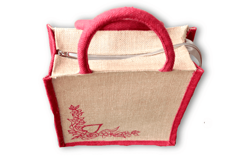 Jute Bag with Red Floral Design view 2
