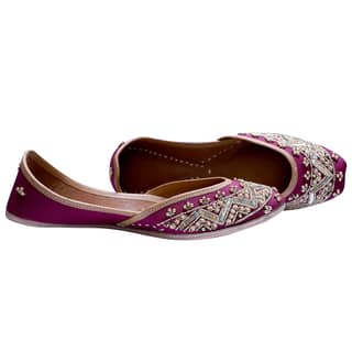 RSK ETHNIC WEAR, Wine Color Embroidered Handmade Jutti for Women with Soft Leather and Double Cushion
