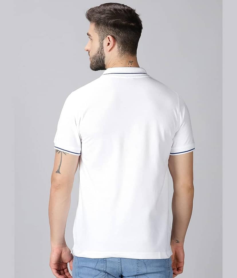 Y.O.U. Men Cotton Oversized Fit Solid Polo T Shirt ( White ) view 2