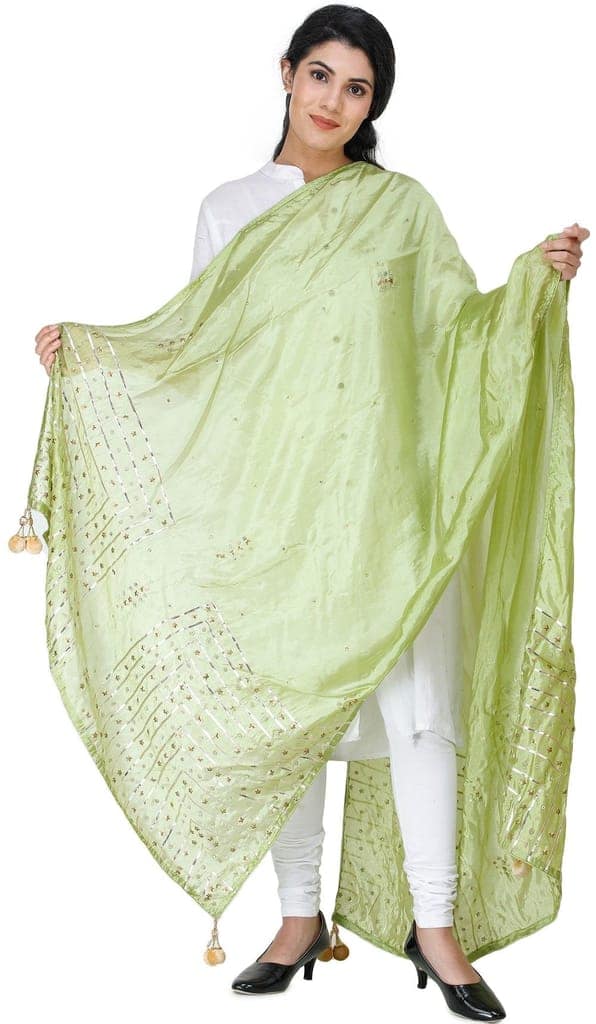 Oasis Silk Dupatta From Amritsar with Gota Patti, Floral Beads and Velvet Tassels on Edges view 3