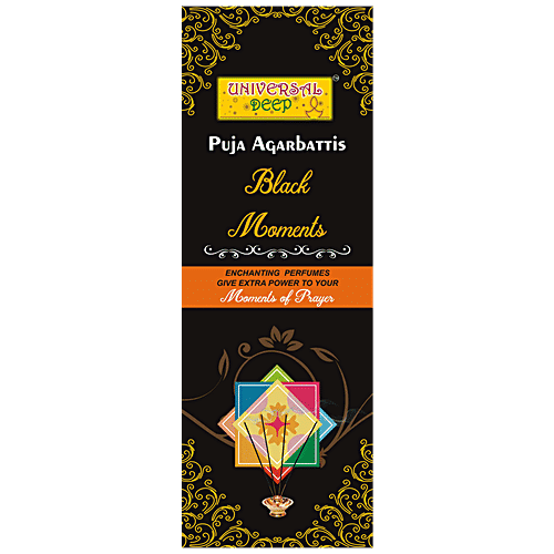 Universal Deep Puja Agarbattis Incense Sticks Black Moments - Enchanting Perfumes For Prayer, Extra Power, 69 Sticks