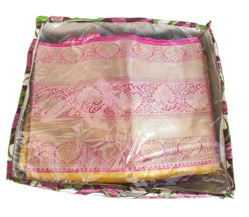 Saree Cover Bag with Zip and Handle - Floral Print, 16 x 22 Inches, Multicolor view 2