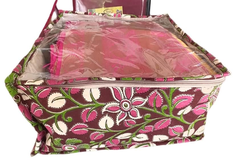 Saree Cover Bag with Zip and Handle - Floral Print, 16 x 22 Inches, Multicolor view 3