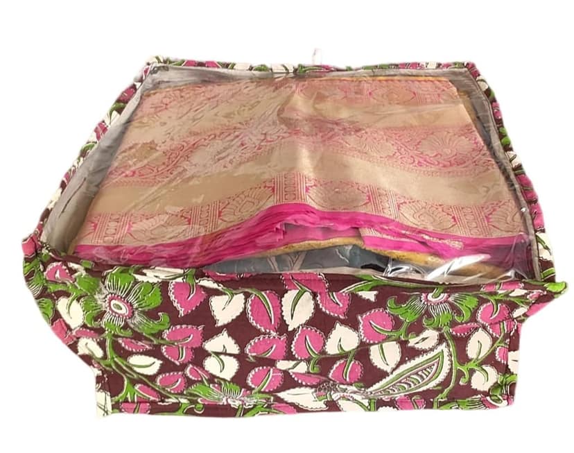 Saree Cover Bag with Zip and Handle - Floral Print, 16 x 22 Inches, Multicolor view 4