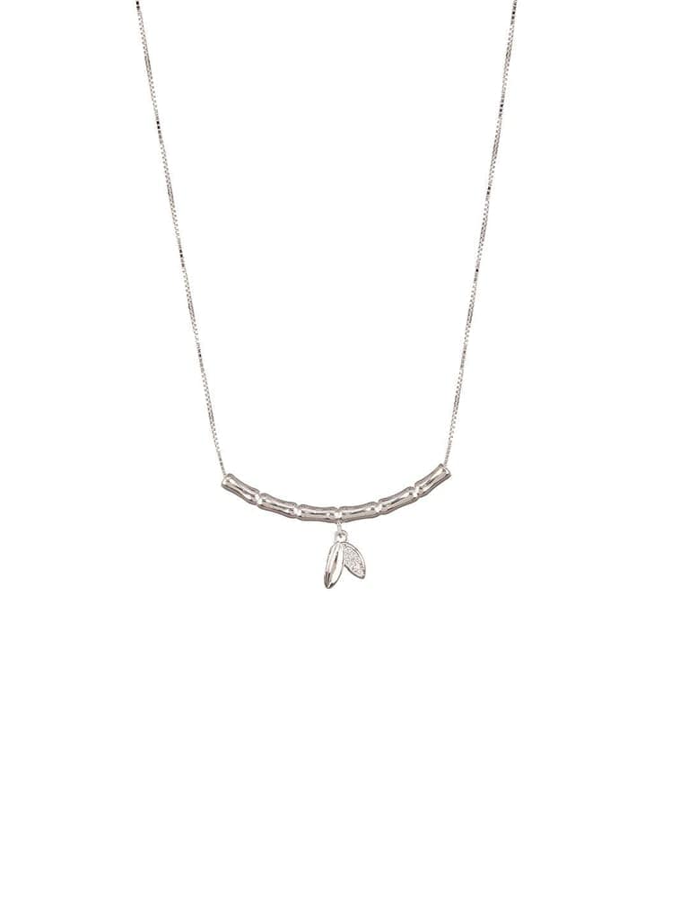 925 Sterling Silver CZ Studded Minimal Leafy Pendant Necklace & Chain view 10
