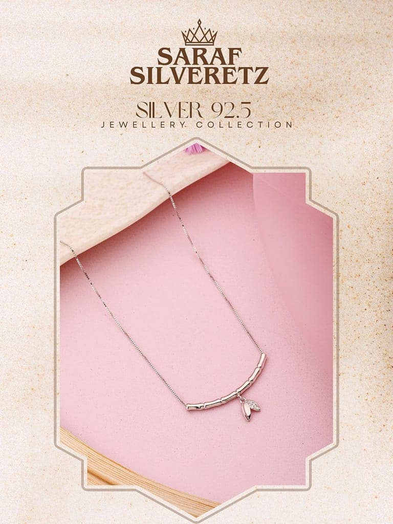 925 Sterling Silver CZ Studded Minimal Leafy Pendant Necklace & Chain view 7
