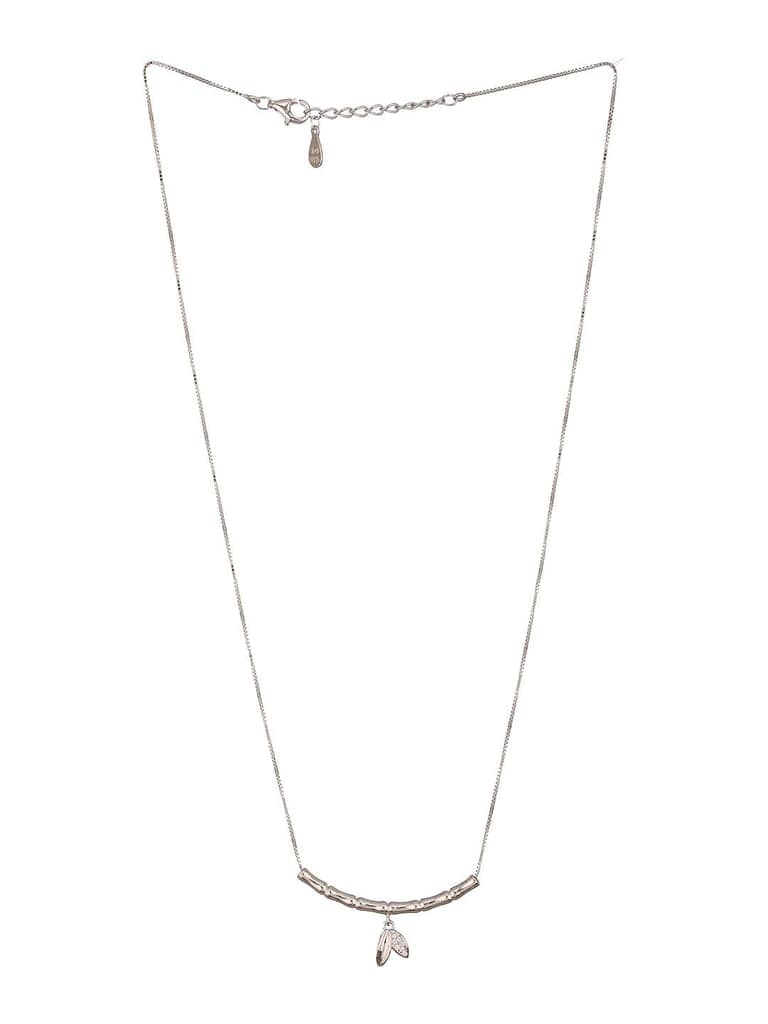 925 Sterling Silver CZ Studded Minimal Leafy Pendant Necklace & Chain view 9
