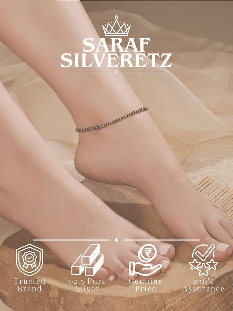 925 Sterling Silver Black Beads Dailywear Minimal Anklet view 4