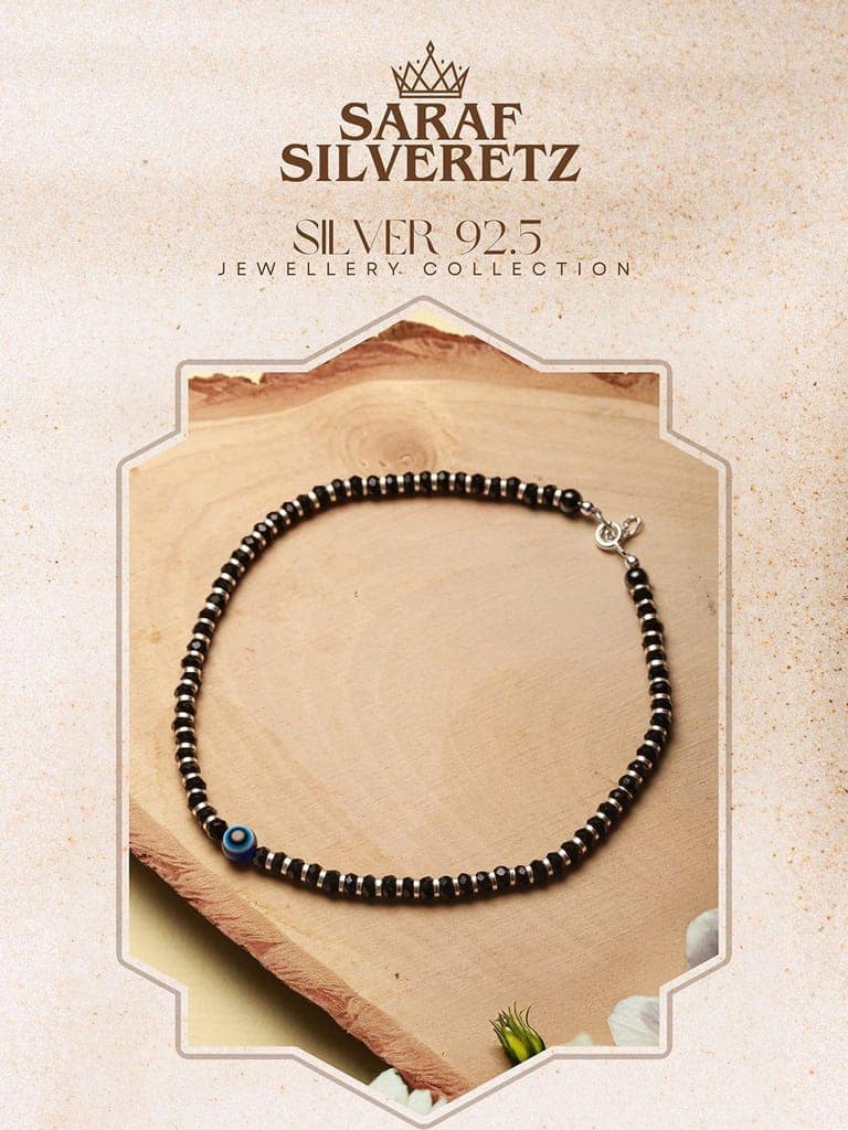 925 Sterling Silver Black Beads Dailywear Minimal Anklet view 5