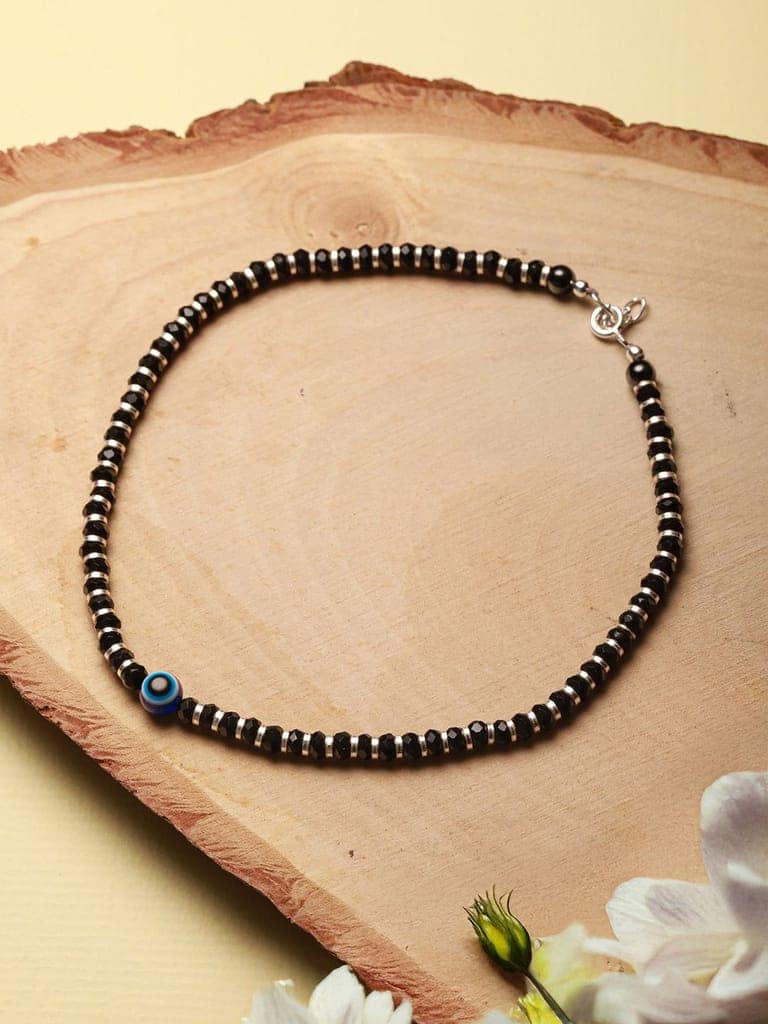 925 Sterling Silver Black Beads Dailywear Minimal Anklet view 6