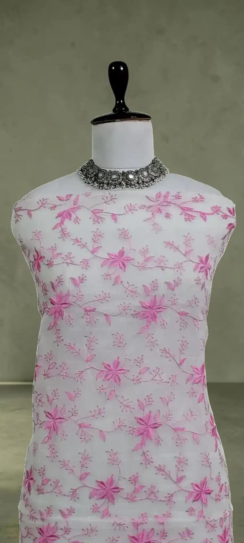 Handwoven Kota Doria Dress Material with Pink Floral Jal and Gota Patti view 4