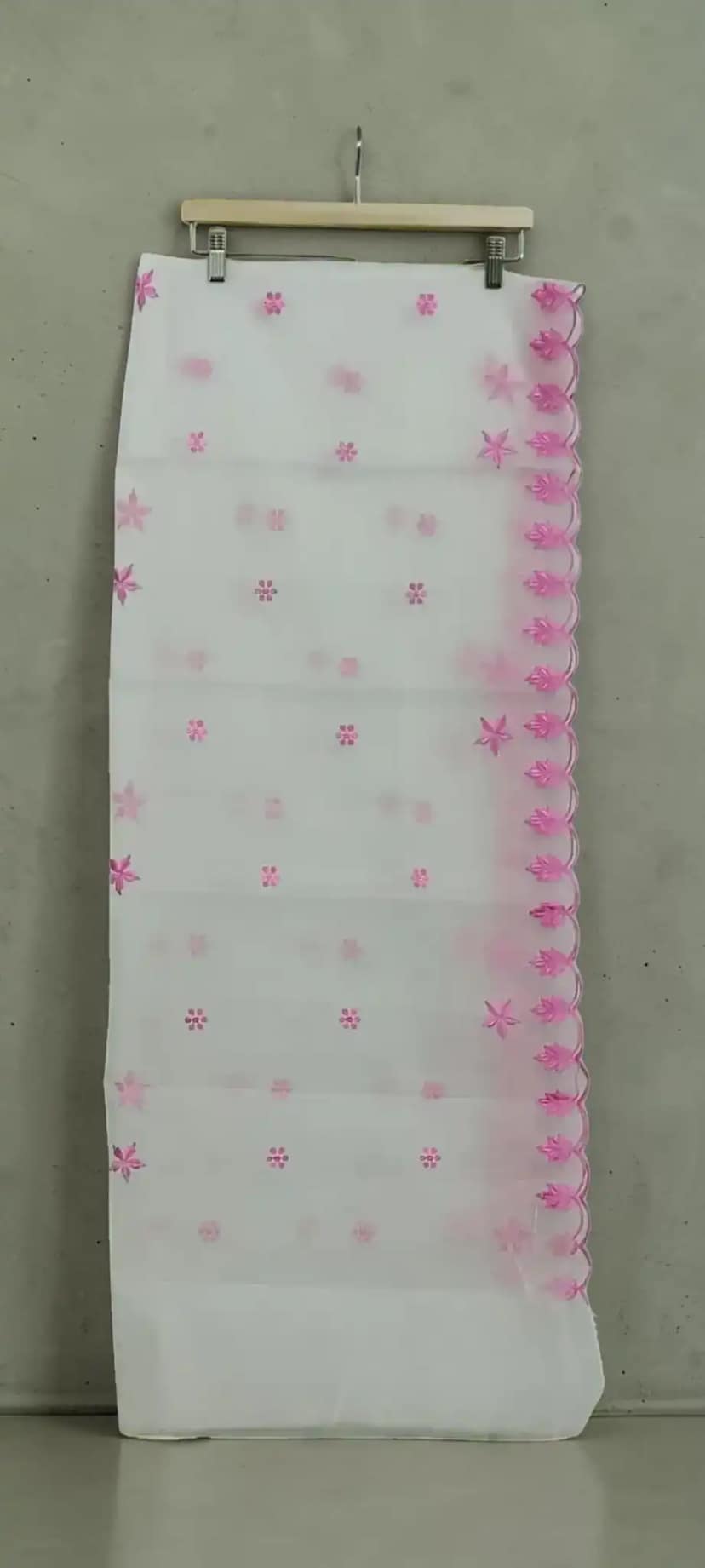 Handwoven Kota Doria Dress Material with Pink Floral Jal and Gota Patti view 5