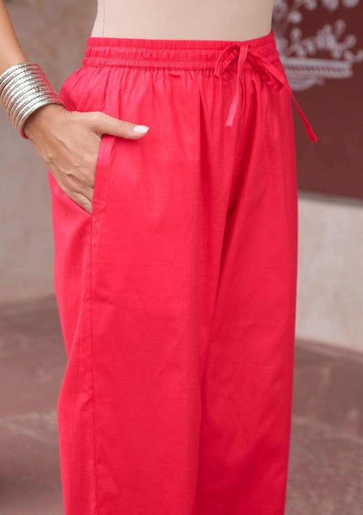HOC Crafts Glazed Cotton Hand Block Printed with Hand Embroidery Women's 2 PC Co-ord Set - Pink view 6