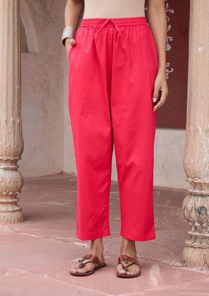 HOC Crafts Glazed Cotton Hand Block Printed with Hand Embroidery Women's 2 PC Co-ord Set - Pink view 7
