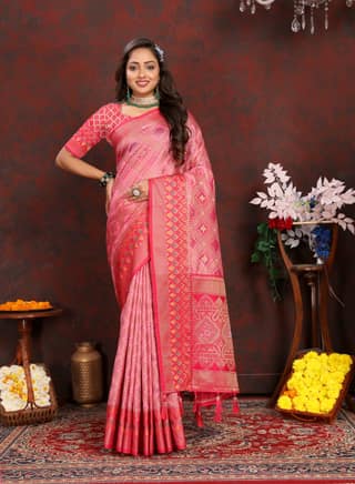 Soft Organza silk saree with Meenakari weawin...