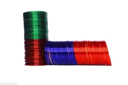 Glass bangles in red, maroon, green and blue colors (dozen) view 2