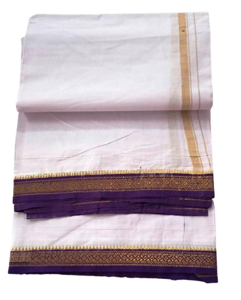JINKA LAKSHMI COLLECTIONS White Dhoti With Borders Up and Down 4 Meters Unstitched Pack of 1 (Multicolor-1) view 4
