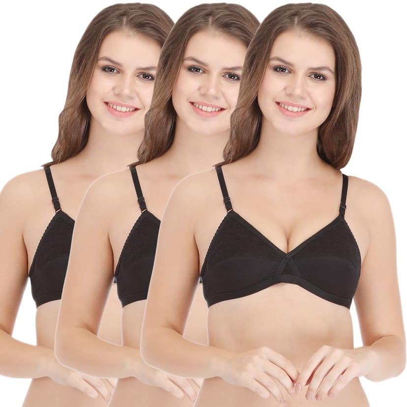 Bodycare Cotton Lightly Padded Non wired Tshirt Bra-Pack of 3