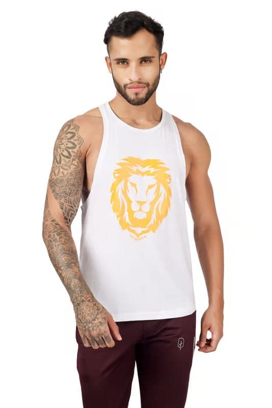 BLUEFICUS Men's GymVest Workout and Muscle Tank Top for Bodybuilding Running Weight Lifting Made by Dryfit Polyester Fabric (White & Grey) (Pack of 2) view 4