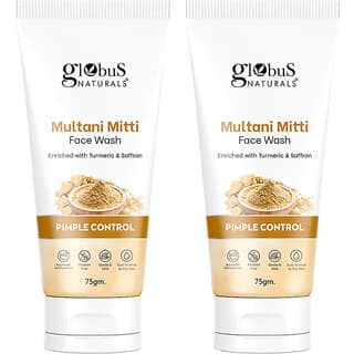 Globus Naturals Multani Mitti Face Wash Enriched With Turmeric Saffron For Pimple Control Suitable For Oily Acne Prone Skin 75 gm Set of 2