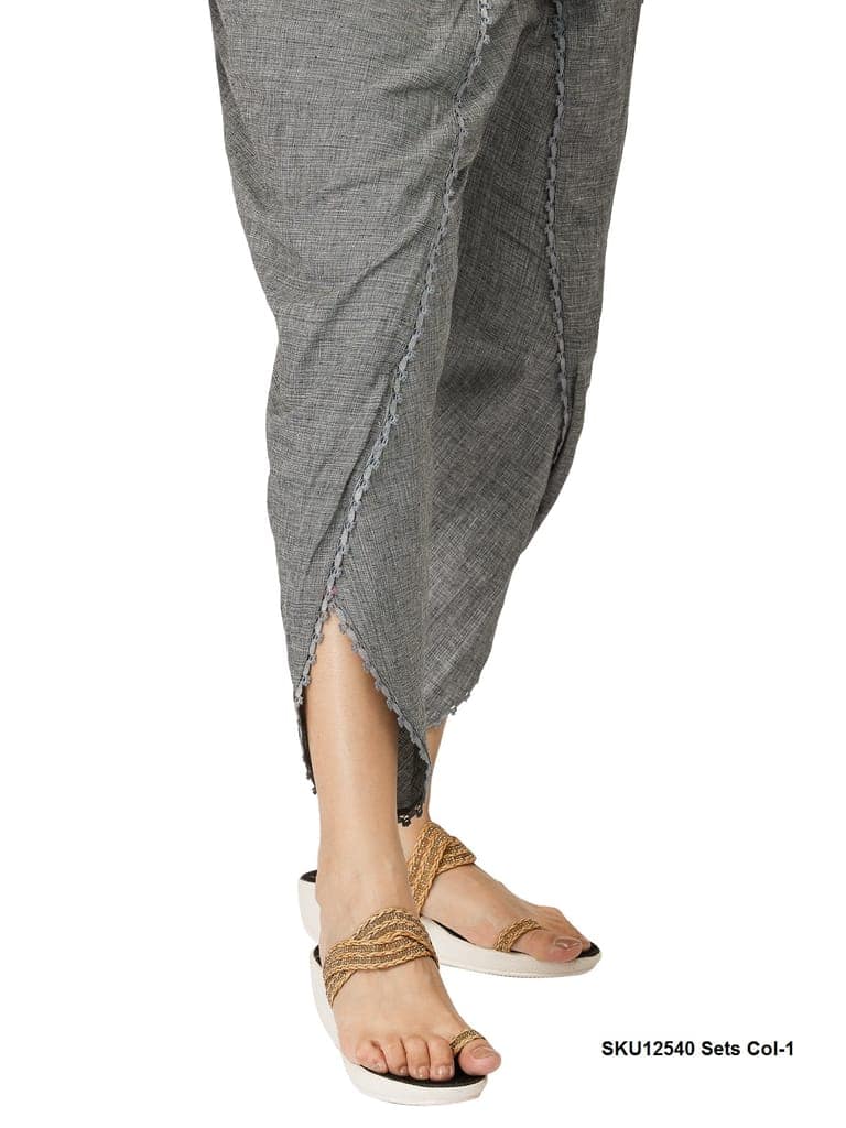 Women's Grey Ikat Print Cotton Tunic with Dhoti Pants Set view 8