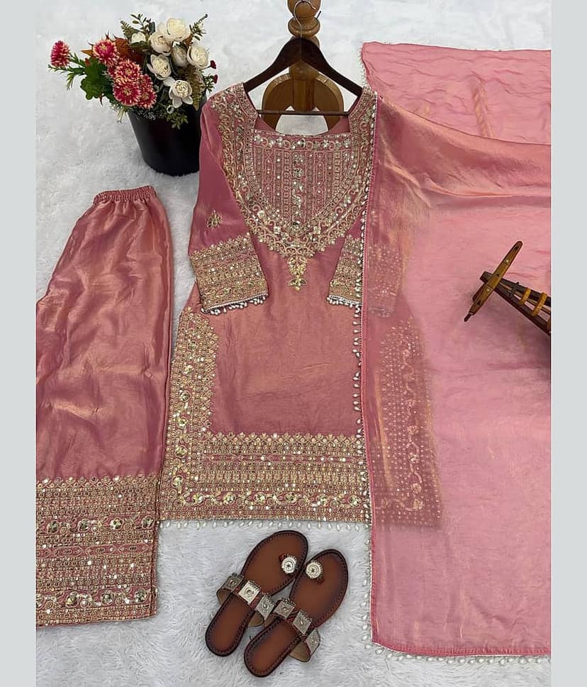 BHAGYASHRAY Women Silk Embroidered Ethnic Motifs Kurti With Patiala Salwar ( Sea Green )