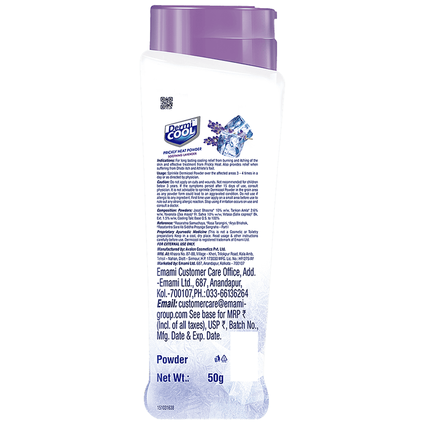 Dermi Cool Prickly Heat Powder Soothing Lavender, 150G Bottle view 2