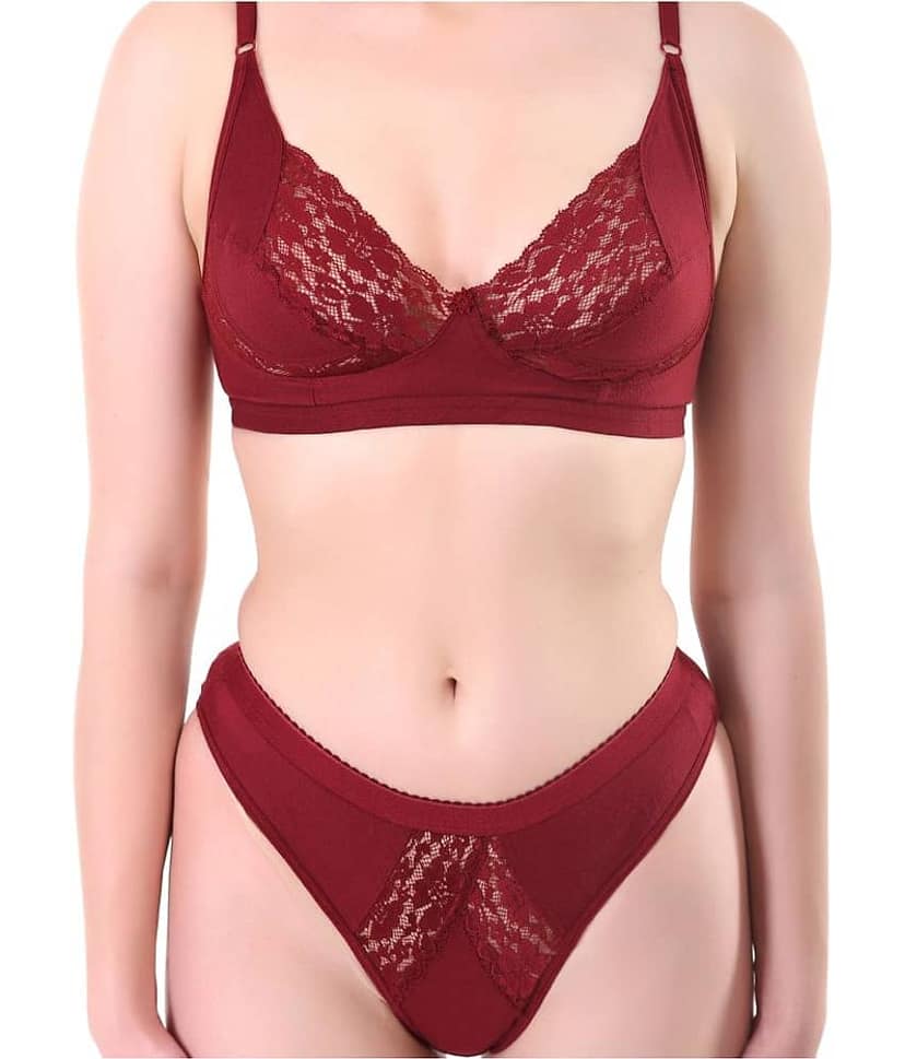 TCG Maroon Cotton Lycra Bra & Panty Set