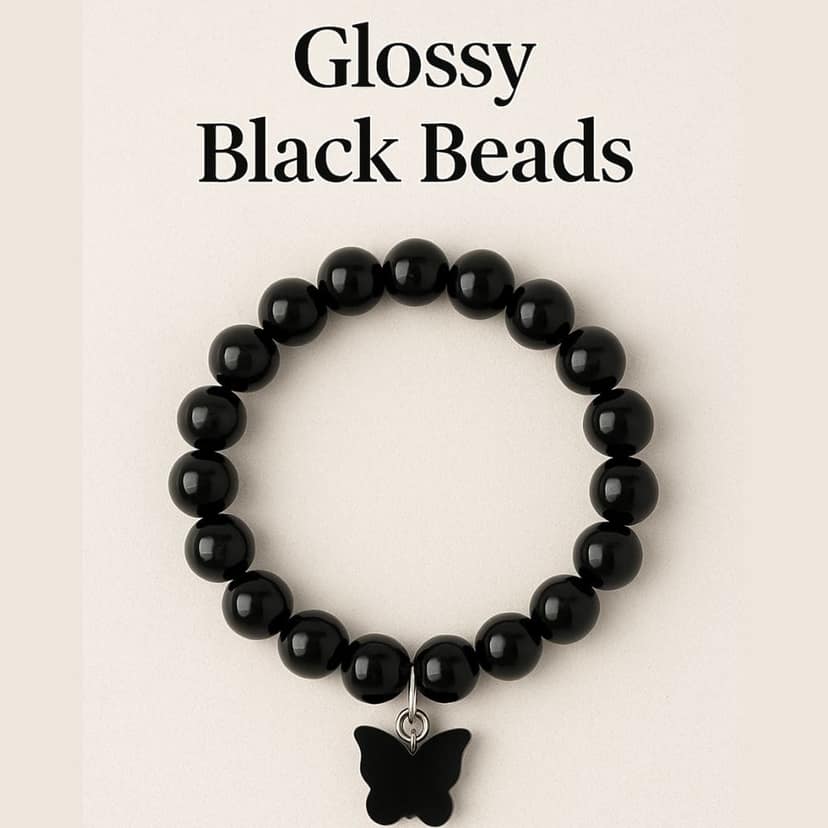 Elegant Black Beaded Bracelet with Good Luck Butterfly Charm - Lightweight Everyday Wear (Pack of 2) view 2
