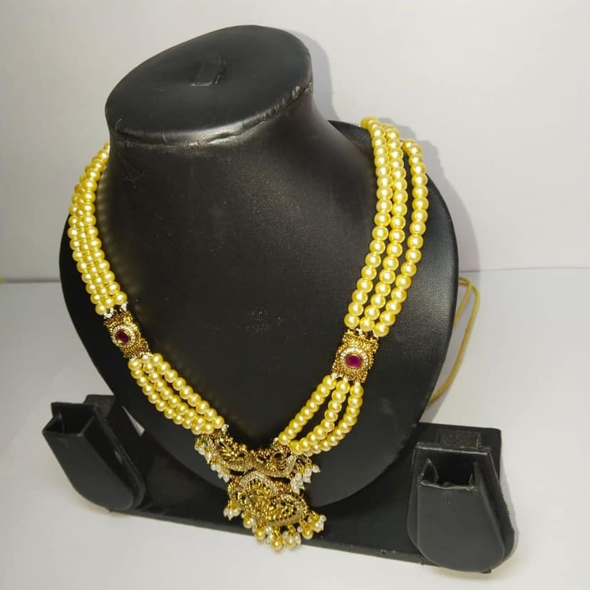 Pearl Necklace Set with Gold Pendant view 2
