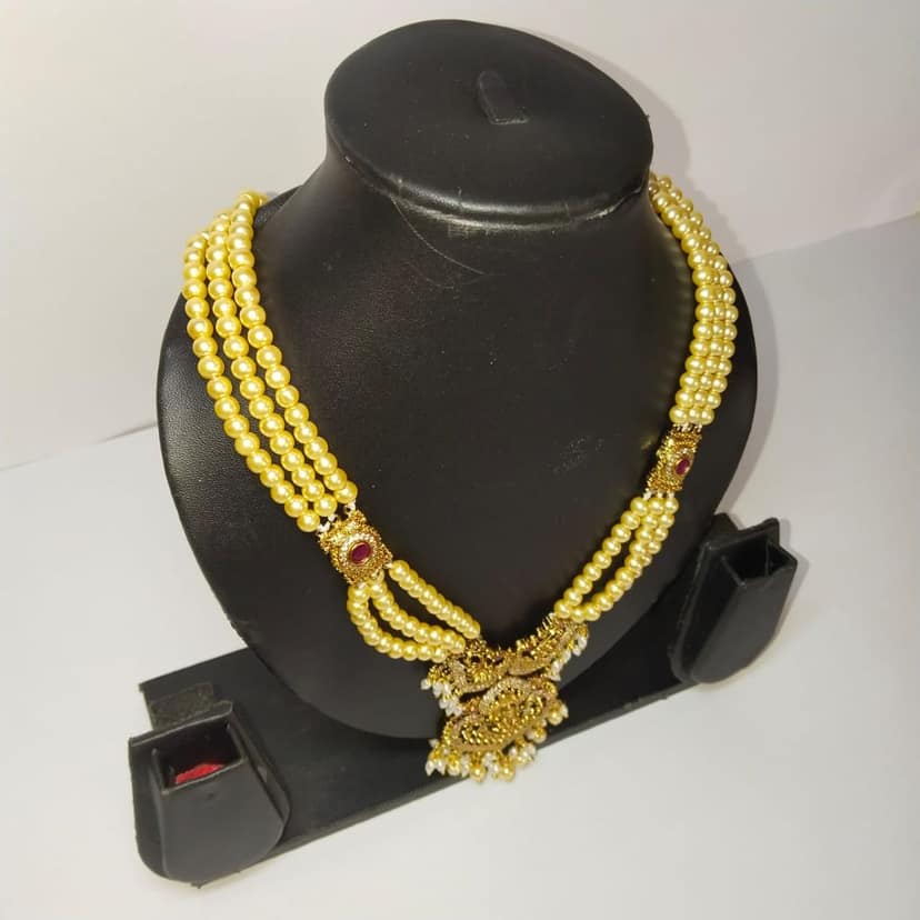 Pearl Necklace Set with Gold Pendant view 3