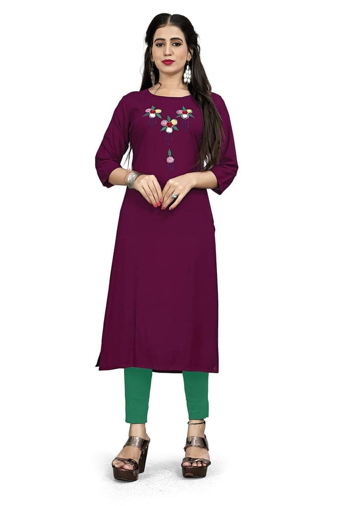STYLEOO Rayon Embroidered Kurta / kurties for Women and Girls Pack of 4, GREY, GREEN, WINE & RED (M, L, XL, XXL) view 4